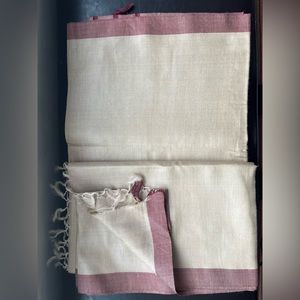 Fabindia style 100% handwoven Tussar silk saree natural ivory Maroon border NWT